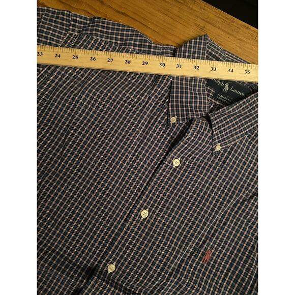 Ralph Lauren Yarmouth Size 17 34/35 Blue Red Plaid Pony Long Sleeve Button Shirt - Picture 6 of 7